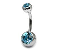 PiercedOff 316L Surgical Stainless Steel 12mm Belly Bar with Externally Threaded Lite Blue Jewelled CZ Balls