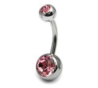 PiercedOff 316L Surgical Stainless Steel 14mm Belly Bar with Externally Threaded Lite Pink Jewelled CZ Balls