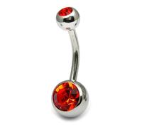 PiercedOff 316L Surgical Stainless Steel 8mm Belly Bar with Externally Threaded Orange Jewelled CZ Balls