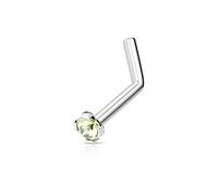 PiercedOff 316L Surgical Steel 0.8mm L-Bend Nose Stud with a 2mm Green CZ Gem
