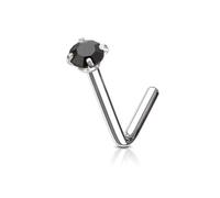 PiercedOff 316L Surgical Steel 0.8mm L-Bend Nose Stud with a Prong Set 2mm Black CZ Gem