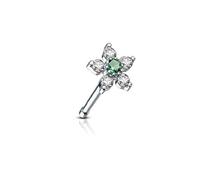 PiercedOff 316L Surgical Steel 0.8mm Nose Stud with an Emerald and Clear CZ Flower Head