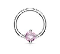 PiercedOff 316L Surgical Steel 1.2mm BCR with a 3mm Round Pink CZ Ball - Ring Size 10mm