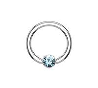 PiercedOff 316L Surgical Steel 1.2mm BCR with Round Flat 4mm Aqua CZ Ball - Ring Size 10mm