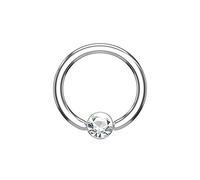 PiercedOff 316L Surgical Steel 1.2mm BCR with Round Flat 4mm Clear CZ Ball - Ring Size 10mm