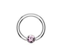 PiercedOff 316L Surgical Steel 1.2mm BCR with Round Flat 4mm Pink CZ Ball - Ring Size 10mm