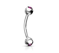 PiercedOff 316L Surgical Steel 1.2mm Curved Barbell with 3mm Purple CZ Gem Balls - Length 8mm