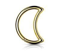 PiercedOff 316L Surgical Steel 1.2mm Gold Tone Half Moon Hinged Ring - 10mm Ring