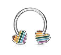 PiercedOff 316L Surgical Steel 1.2mm Horseshoe with Clear Rainbow Striped Heart Ends - Ring Size 8mm