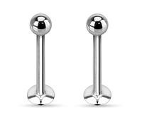 PiercedOff 316L Surgical Steel 1.2mm Labret with a 4mm Ball - Bar Length 8mm - Sold as a Pack of 2 Labrets