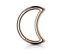 PiercedOff 316L Surgical Steel 1.2mm Rose Gold Tone Half Moon Hinged Ring - 10mm Ring
