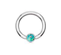 PiercedOff 316L Surgical Steel 1.6mm BCR with 4mm Green Synthetic Opal Ball - Ring Size 10mm