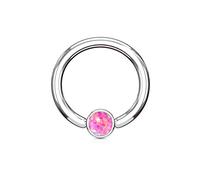 PiercedOff 316L Surgical Steel 1.6mm BCR with 4mm Pink Synthetic Opal Ball - Ring Size 10mm