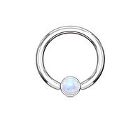 PiercedOff 316L Surgical Steel 1.6mm BCR with 4mm White Synthetic Opal Ball - Ring Size 10mm