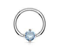 PiercedOff 316L Surgical Steel 1.6mm BCR with a 5mm Round Aqua CZ Ball - Ring Size 12mm