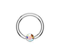 PiercedOff 316L Surgical Steel 1.6mm BCR with Round Flat 5mm Aurora Borealis CZ Ball - Ring Size 12mm