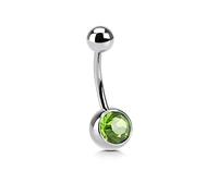 PiercedOff 316L Surgical Steel 1.6mm Externally Threaded Belly Bar with 8mm Green CZ Ball - Length 10mm