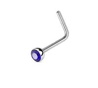 PiercedOff 316L Surgical Steel 1mm L-Bend Nose Stud with a 2.5mm Blue Crystal Gem