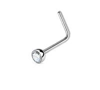 PiercedOff 316L Surgical Steel 1mm L-Bend Nose Stud with a 2.5mm Clear Crystal Gem