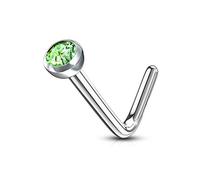 PiercedOff 316L Surgical Steel 1mm L-Bend Nose Stud with a 2mm Green CZ Gem