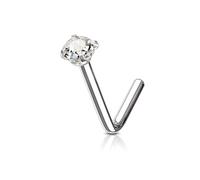 PiercedOff 316L Surgical Steel 1mm L-Bend Nose Stud with a Prong Set 2.5mm Clear CZ Gem