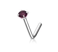 PiercedOff 316L Surgical Steel 1mm L-Bend Nose Stud with a Prong Set 2mm Purple CZ Gem