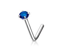 PiercedOff 316L Surgical Steel 1mm L-Bend Nose Stud with a Prong Set 3mm Blue CZ Gem