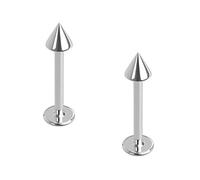 PiercedOff 316L Surgical Steel 1mm Labret with 3mm Spike Head - Bar Length 10mm - Sold as a Pack of 2 Labrets