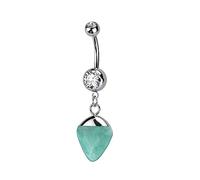 PiercedOff 316L Surgical Steel Belly Bar with 2 Clear CZ Gems and a Jade Semi Precious Stone Dangle
