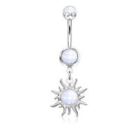 PiercedOff 316L Surgical Steel Belly Bar with a Clear Epoxy Stone and a Tribal Sun Dangle