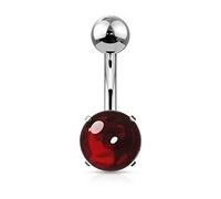 PiercedOff 316L Surgical Steel Belly Bar with a Prong Set Red Zircon Cabochon Stone