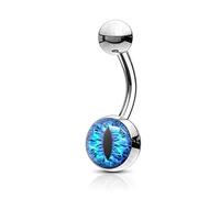 PiercedOff 316L Surgical Steel Belly Bar with Blue Snake Eye - Bar Length 10mm