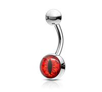 PiercedOff 316L Surgical Steel Belly Bar with Red Snake Eye - Bar Length 10mm