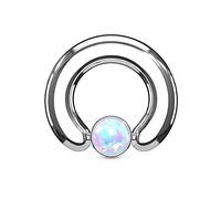 PiercedOff 316L Surgical Steel Big Gauge 2.4mm BCR with 4mm Round White Synthetic Opal Ball Ball - Ring Size 12mm