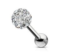 PiercedOff 316L Surgical Steel Cartilage Barbell with a 5mm Clear Crystal Ball