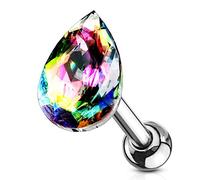 PiercedOff 316L Surgical Steel Cartilage Barbell with a Vitrail Medium Tear Drop Crystal