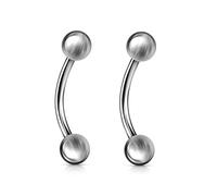 PiercedOff 316L Surgical Steel Curved Barbell with Externally Threaded Balls - Bar Thickness 14GA (1.6mm) / Bar Length 12mm / Ball Sizes 6mm - Sold as a Pack of 2 Barbells