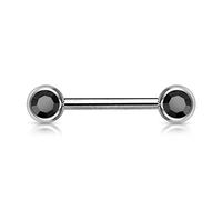 PiercedOff 316L Surgical Steel Externally Threaded Nipple Bar with Forward Facing Black CZ Gem Balls - Thickness 14GA (1.6mm) / Length 16mm / Ball Sizes 6mm