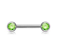 PiercedOff 316L Surgical Steel Externally Threaded Nipple Bar with Forward Facing Green CZ Gem Balls - Thickness 14GA (1.6mm) / Length 16mm / Ball Sizes 6mm