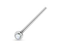 PiercedOff 316L Surgical Steel Fishtail Nose Stud with Clear CZ Gem Top - Thickness 20GA (0.8mm) / Length 19mm / Gem Size 2mm
