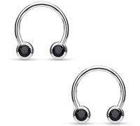 PiercedOff 316L Surgical Steel Horseshoe with Front Facing Black CZ Balls - Thickness 16GA (1.2mm) / Diameter 10mm / Ball Size 4mm - Sold as a Pack of 2 Horseshoes