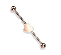 PiercedOff 316L Surgical Steel IP Rose Gold Tone Externally Threaded Heart Industrial Barbell - Thickness 14GA(1.6mm) / Length 38mm / Ball Size 5mm