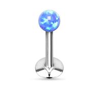 PiercedOff 316L Surgical Steel Labret with Blue Synthetic Opal Ball - Length 8mm Width 1.2mm