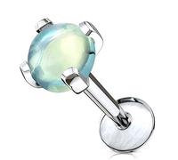 PiercedOff 316L Surgical Steel Labret with Semi Precious Internally Threaded Green Jade Stone Stud - Thickness 16GA (1.2mm) Length 6mm / Ball Size 4mm