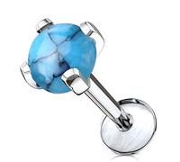 PiercedOff 316L Surgical Steel Labret with Semi Precious Internally Threaded Turquoise Stone Stud - Thickness 16GA (1.2mm) Length 6mm / Ball Size 4mm