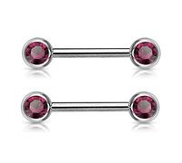 PiercedOff 316L Surgical Steel Nipple Bar with Forward Facing Purple CZ Gem Balls - Thickness 14GA (1.6mm) / Length 16mm / Ball Sizes 6mm - Sold as a Pack of 2 Nipple Bars