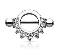 PiercedOff 316L Surgical Steel Nipple Shield with a Half Ring of Clear CZ Gems