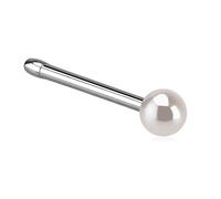 PiercedOff 316L Surgical Steel Nose Bone Stud with Pink Imitation Pearl Ball - Thickness 20GA (0.8mm) / Length 6mm / Pearl Ball Size 2mm