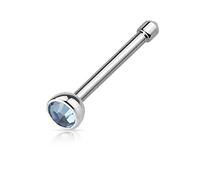 PiercedOff 316L Surgical Steel Nose Bone with Lite Blue CZ Gem - Thickness 20GA (0.8mm) / Length 6mm / Gem Size 2mm