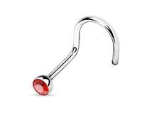 PiercedOff 316L Surgical Steel Nose screw with Red CZ Gem - Thickness 18GA (1mm) / Length 6mm / Gem Size 2mm